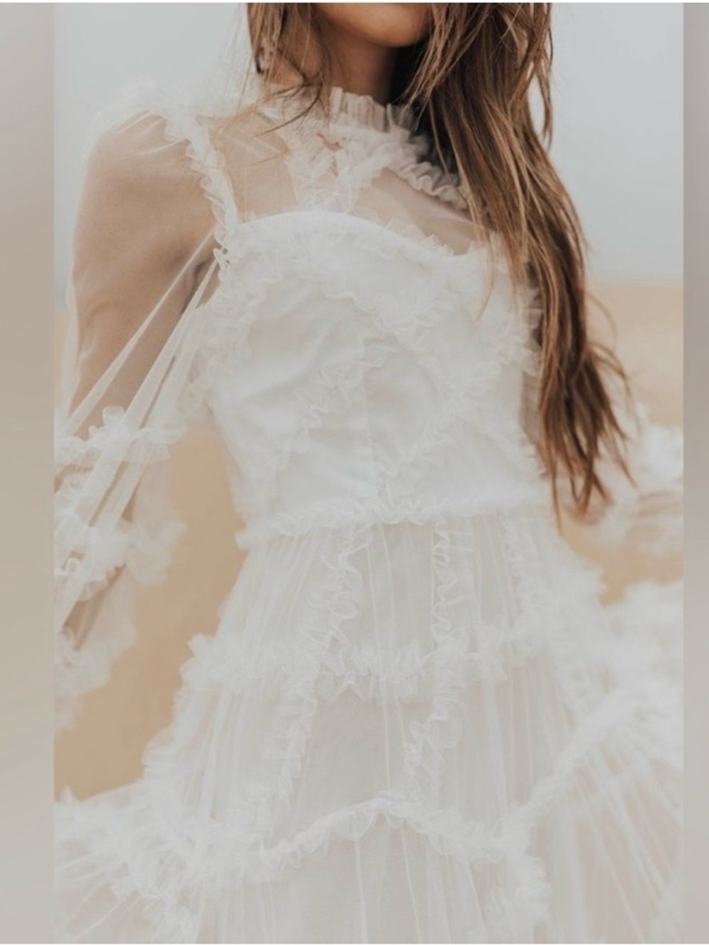 Untamed Petals Dreamer Maxi Dress White Small NWT Sheer Ruffle Bridal Boho - Picture 2 of 13